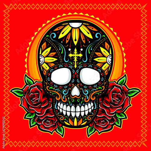 sugarskull with ornament vector logo