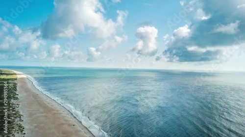 Flight along the Atlantic Coast of Outer Banks in North Carolina