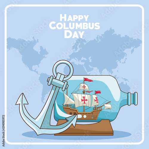 Anchor and related icons of Happy columbus day design