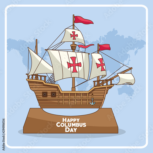 Old caravel and Happy columbus day design