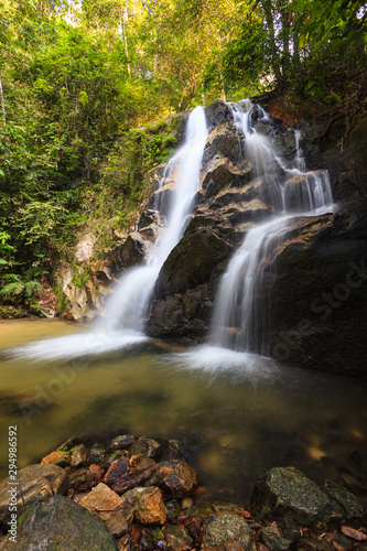 waterfalls found in tropical rainforest in Malaysia