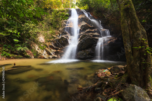 waterfalls found in tropical rainforest in Malaysia