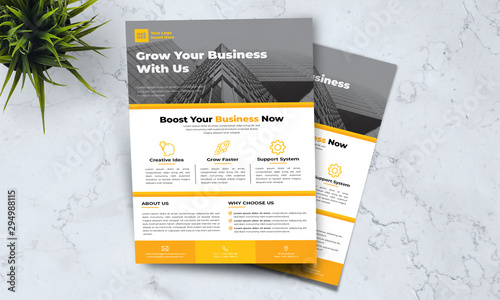 A4 business template flayer vol 5 with orange, white and grey color cmyk ready to print in vector editable layer
