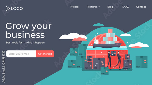 Shipping flat tiny persons vector illustration landing page template design