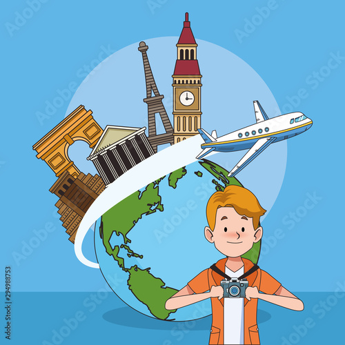 cartoon tourist and world travel design