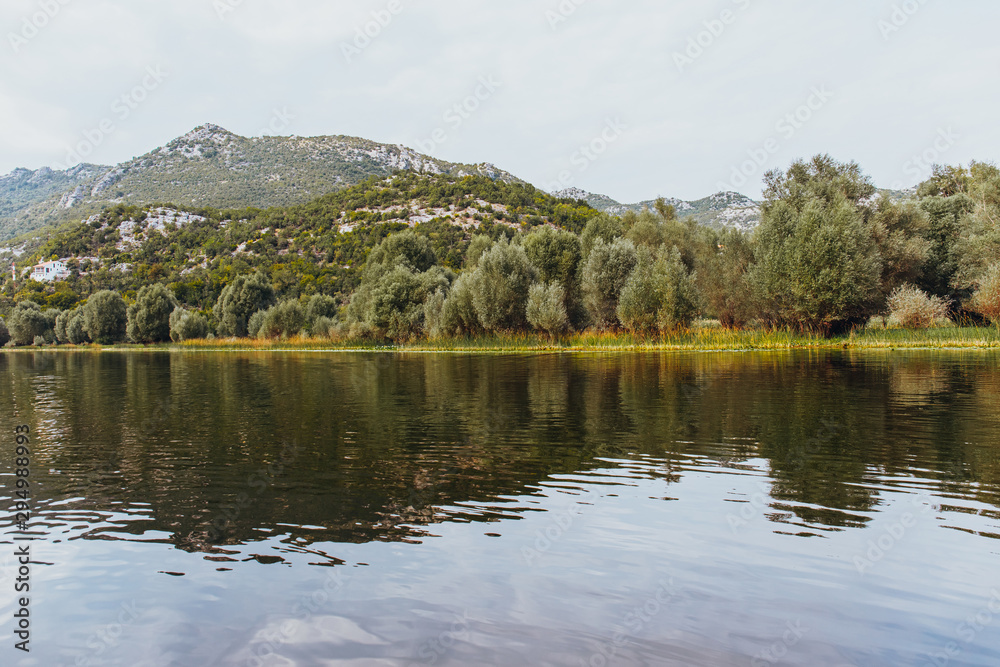 Nature views of Lake Skadar in Montenegro. Water and mountains