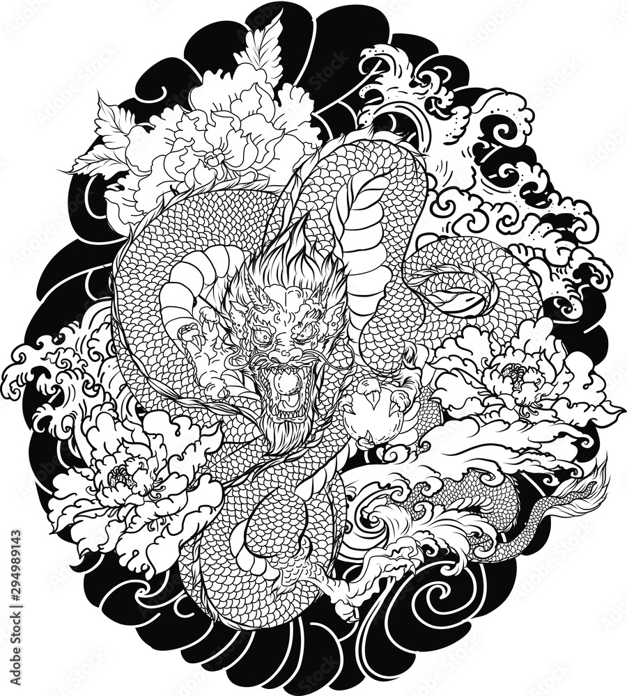 japanese-old-dragon-tattoo-for-arm-hand-drawn-dragon-with-peony-flower