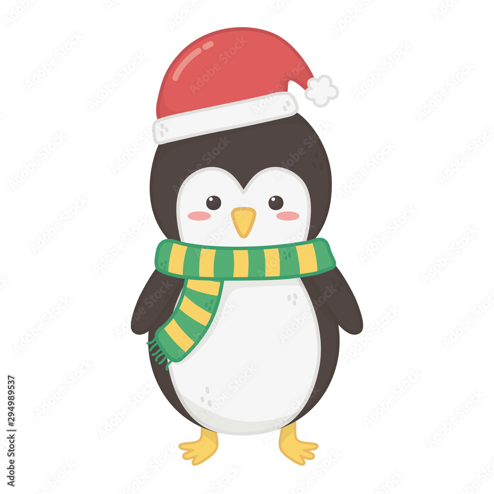 Naklejka premium penguin with hat and scarf celebration merry christmas