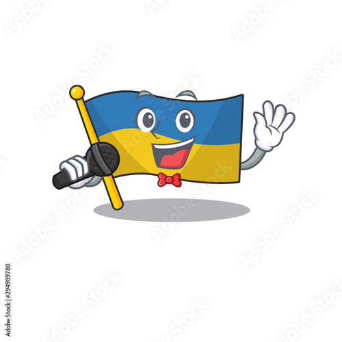 Singing flag ukraine in the character shape