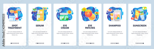 Skin care website and mobile app onboarding screens vector template