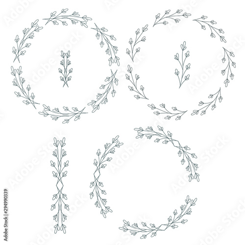 Vector floral frame. Round hand drawn floral frames on white background. Design elements for wedding cards, prints, greeting cards