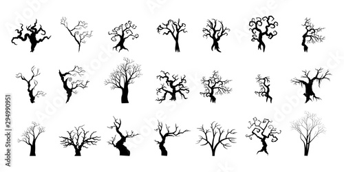 Silhouettes of trees collection Halloween concept.