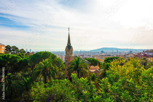 Panoramic view of Park Guell in Barcelona  Catalunya Spain.