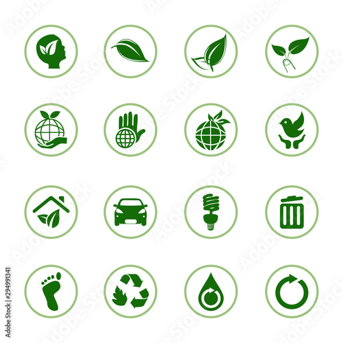 set of green icons