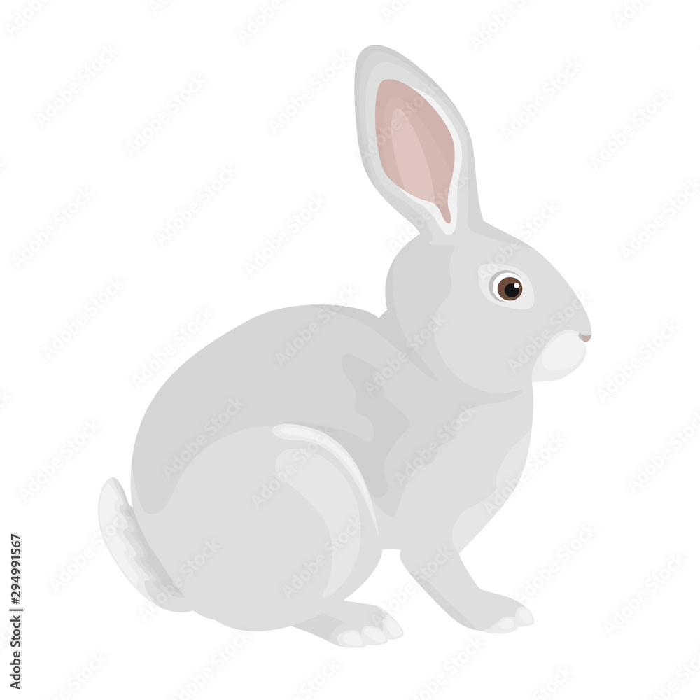 Gray rabbit isolated on a white background. Vector illustration of a domestic farm animal in cartoon simple flat style.