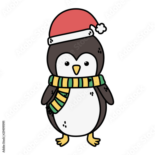 penguin with hat and scarf celebration merry christmas © Stockgiu