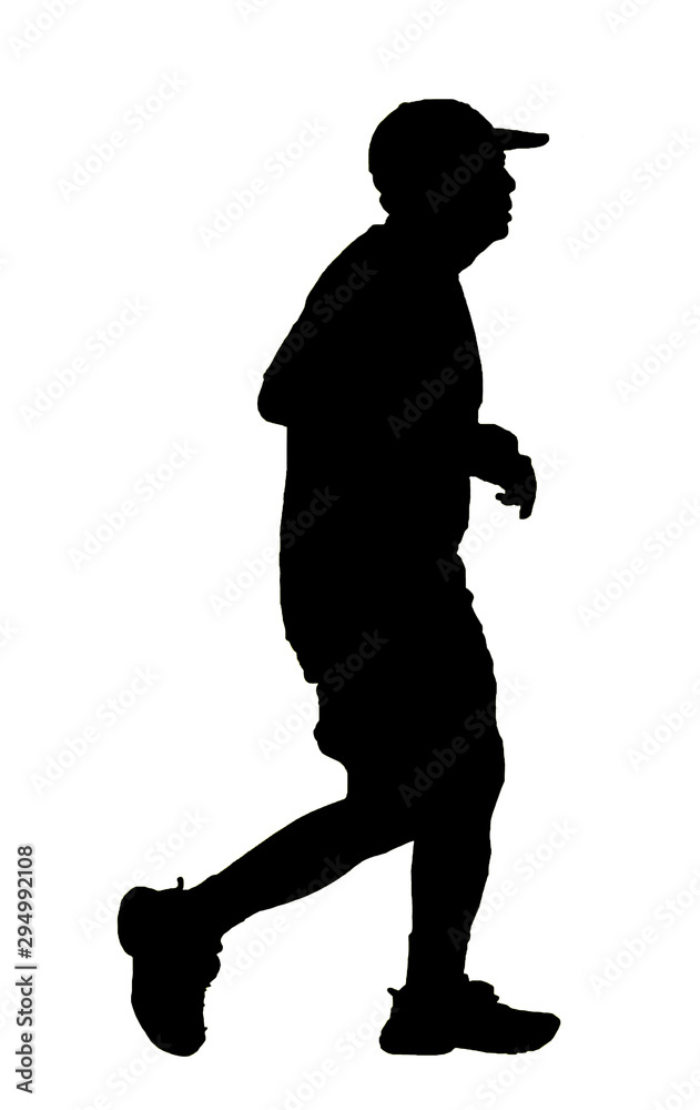 Old Man running Black silhouette Isolated white background Stock ...
