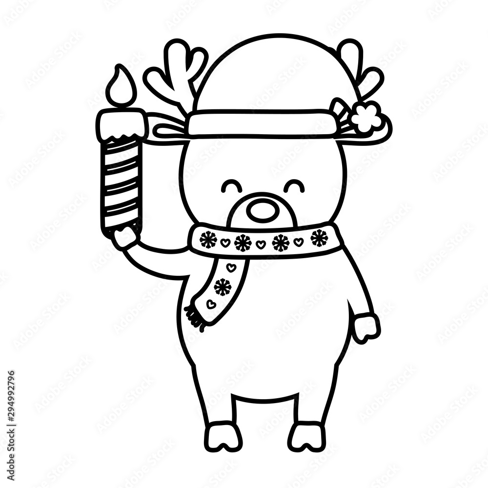 reindeer holding burning candle decoration merry christmas line style reindeer holding burning candle decoration merry christmas line style