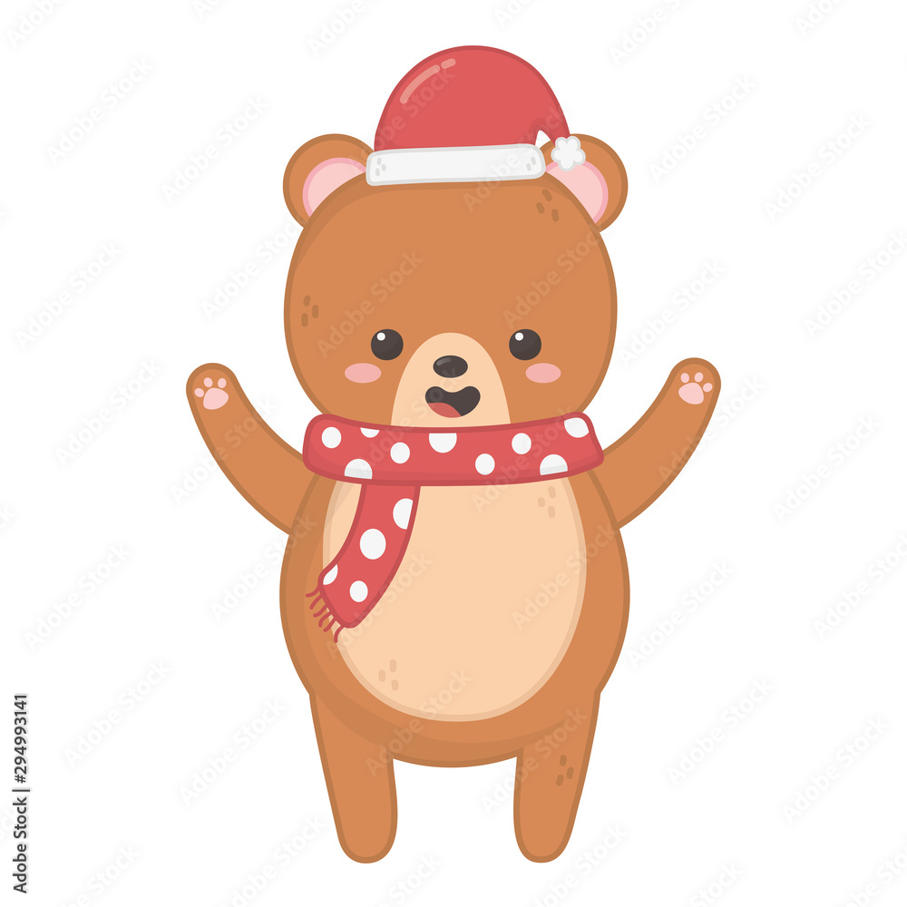 Obraz premium cute bear with scarf and hat merry christmas
