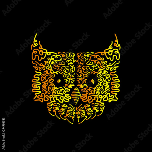 Hand drawn owl head. It can be used for print design. Digital art of owl bird