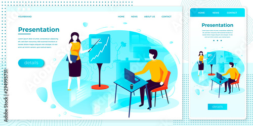 Vector web presentation meeting in office set