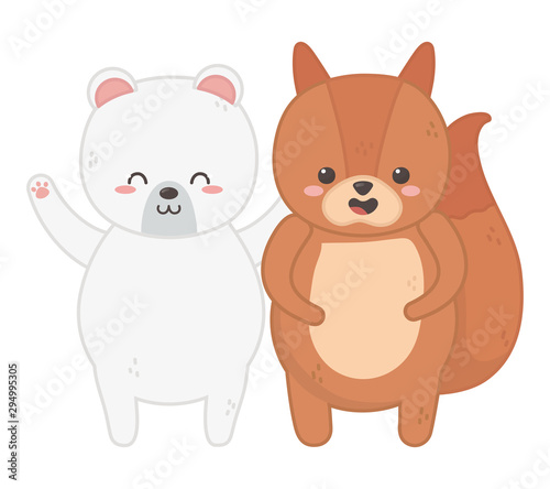 cute polar bear and squirrel animals