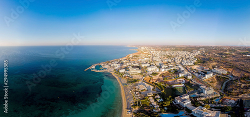 Top view of Ayia NAPA, Cyprus. Aerial view of the Mediterranean coastal resort town.