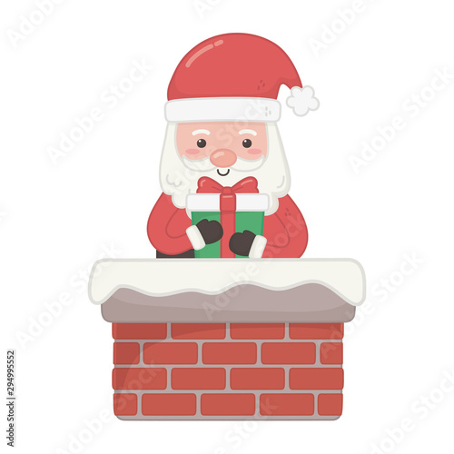 santa coming out chimney with gift decoration merry christmas