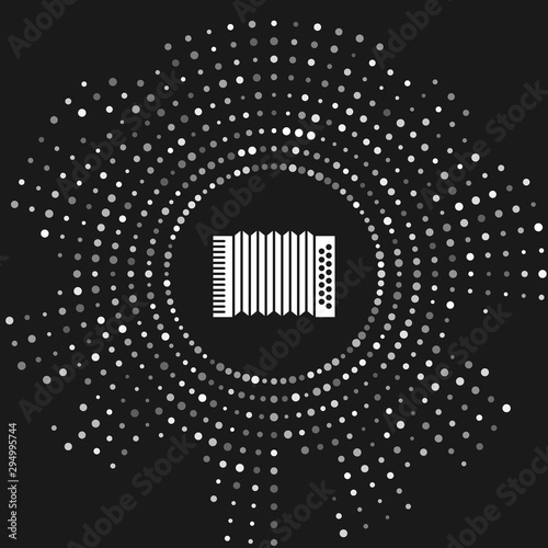 White Musical instrument accordion icon isolated on grey background. Classical bayan, harmonic. Abstract circle random dots. Vector Illustration