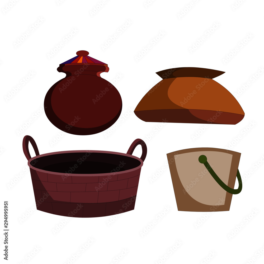 Pots and Buckets - Cartoon Vector Image Pots and Buckets - Cartoon Vector Image