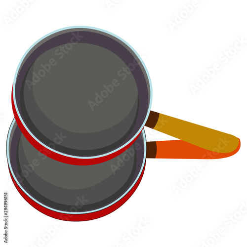 Two Pans with Yellow Handles - Cartoon Vector Image
