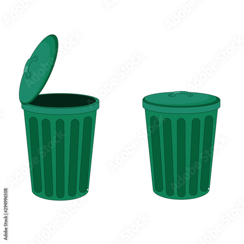 Green Open and Close Dustbins - Cartoon Vector Image