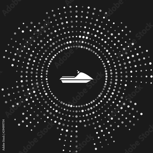 White Jet ski icon isolated on grey background. Water scooter. Extreme sport. Abstract circle random dots. Vector Illustration