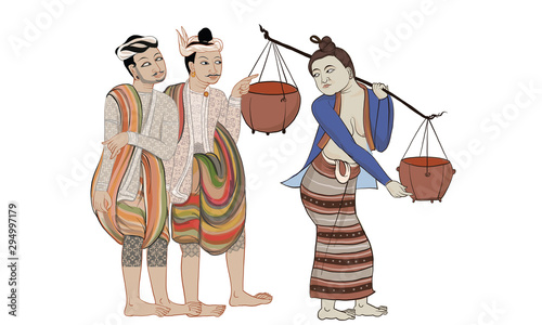 man and woman in Thai traditional painting