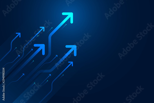 Light arrow circuit on blue background illustration, copy space composition, digital growth concept.