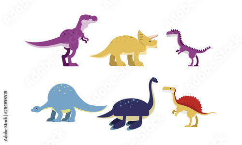 Ancient Big Dinosaurus Of Different Kind And Color Vector Illustrations Set Cartoon Character © Happypictures