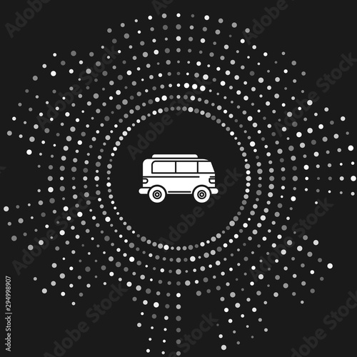 White Retro minivan icon isolated on grey background. Old retro classic traveling van. Abstract circle random dots. Vector Illustration