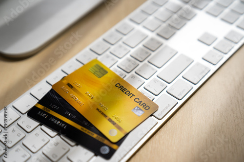 Credit card on keyboard,payment credit card 