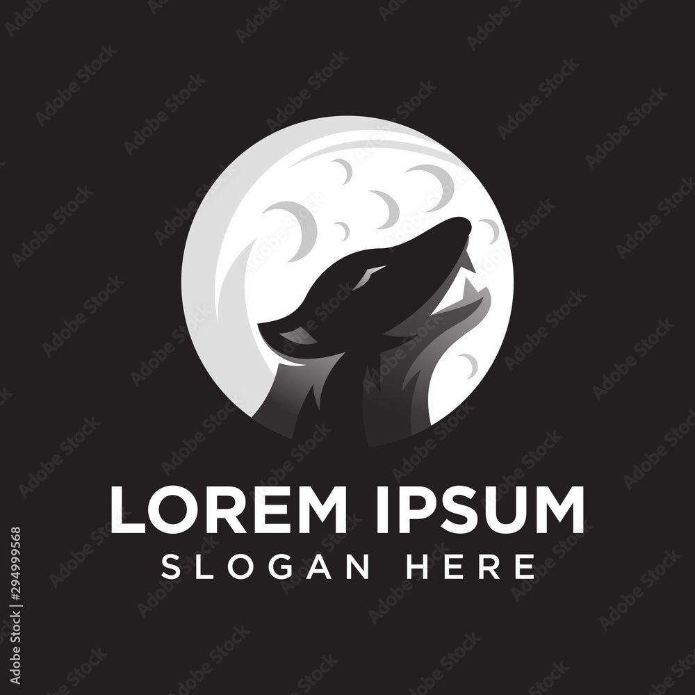 wolf moon dream logo vector, dream wolf logo, wolf night logo, dream animal logo