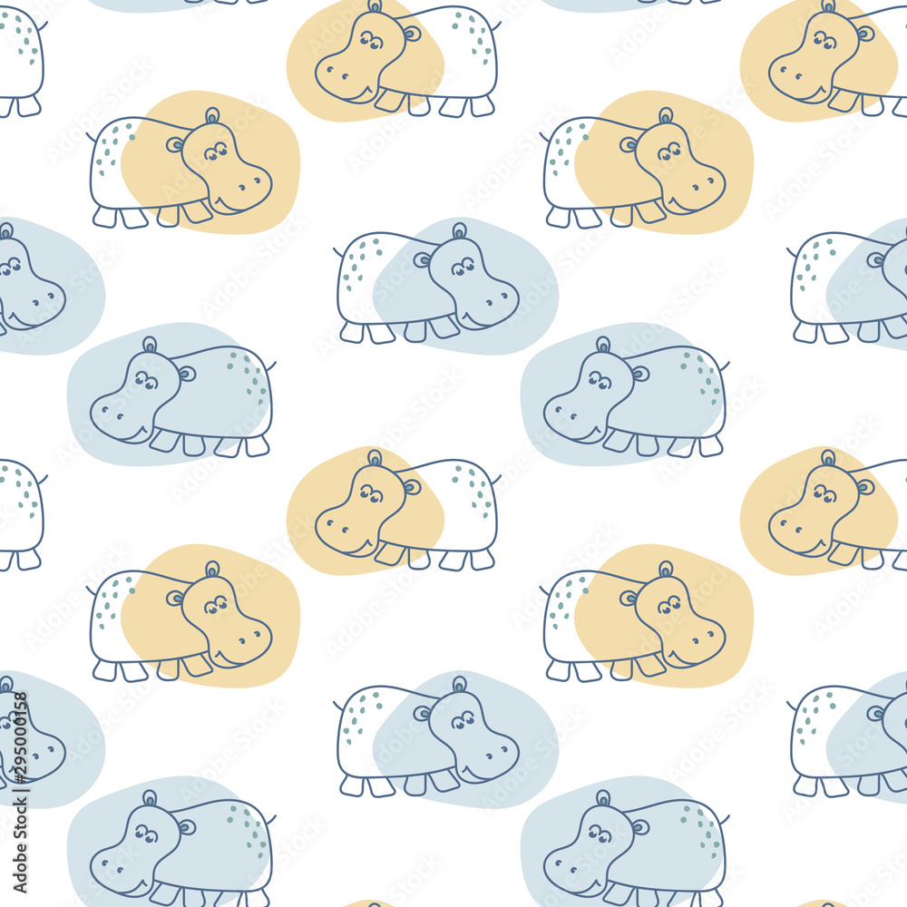 Seamless baby patterns with funny hippos in pastel colors. Vector illustration Seamless baby patterns with funny hippos in pastel colors. Vector illustration