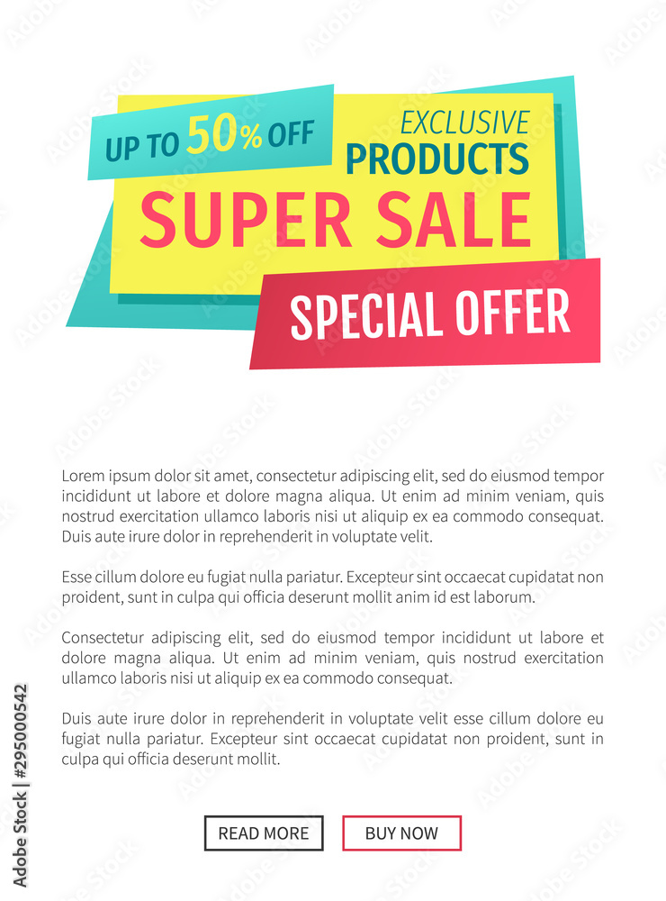 Fototapeta premium Super sale for exclusive products special offer catchphrase on tape. Shop or store advertising or promotion specific product squeeze or landing page.