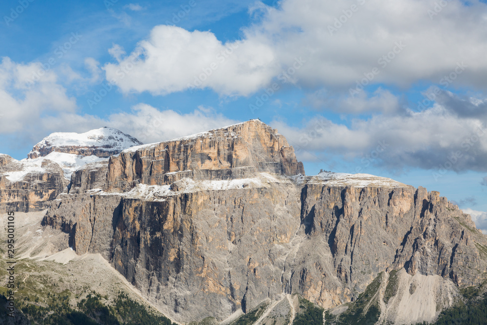 Fototapeta premium snow-capped Sella group in Dolomites with Piz Boe mountain summit