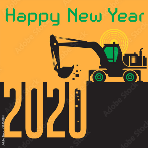 Happy New Year - Excavator digger at work