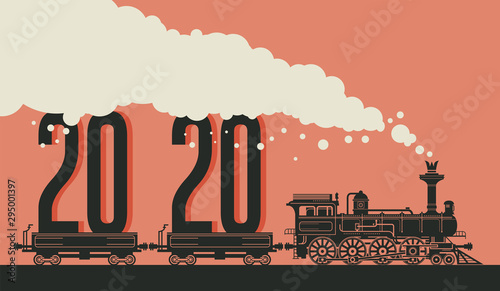 Christmas card with a vintage steam locomotive train