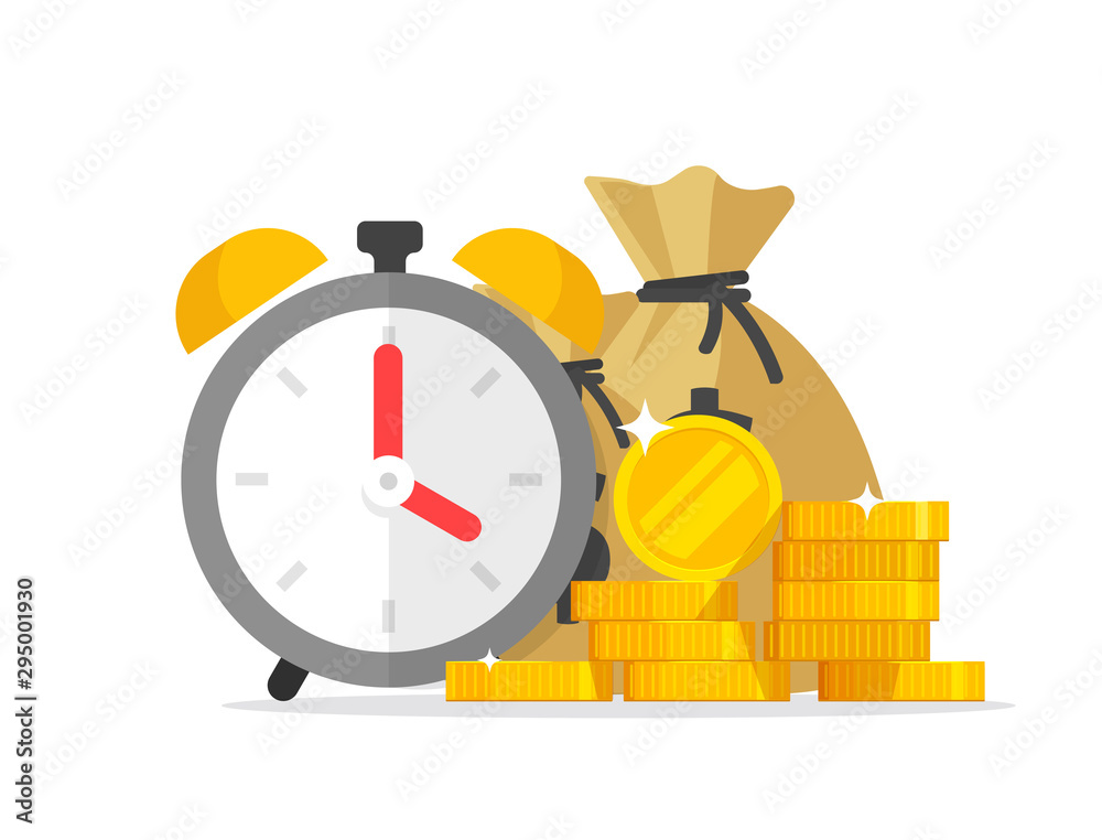 Poster, Print Time and money savings vector illustration, flat cartoon  timer or alarm clock wi, 40x30 cm