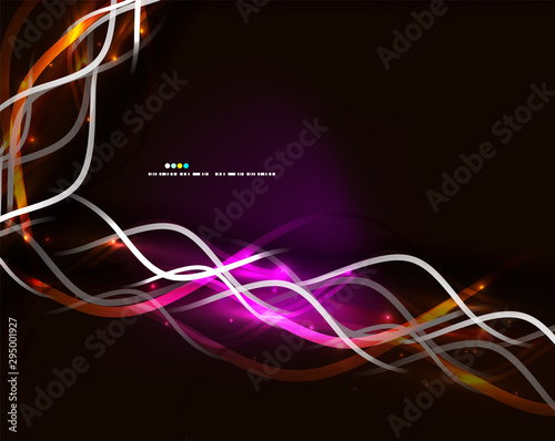 Glowing neon wave lines flowing motion background. Wave energy in black color, fractal design