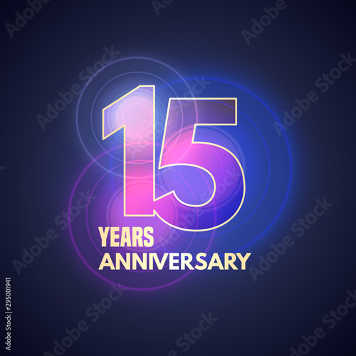 15 years anniversary vector icon, logo. Graphic design element with bokeh
