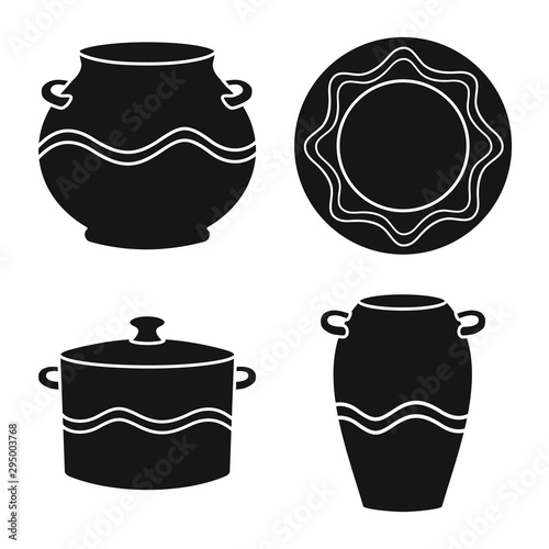Vector illustration of clayware and kitchen symbol. Set of clayware and tableware stock vector illustration.