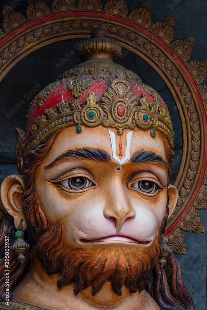 Hanuman statue, Hindu idol near Ganges River, Rishikesh, India. Sacred