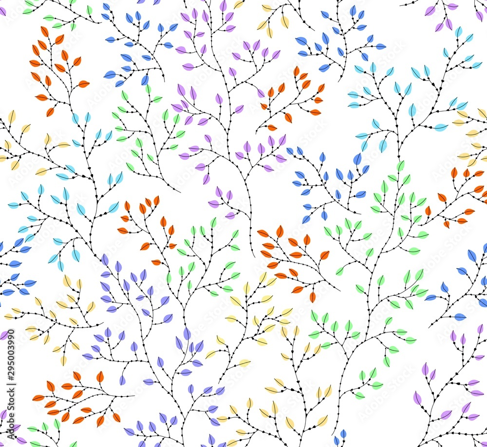 Color the branches of trees. White vector background seamless.